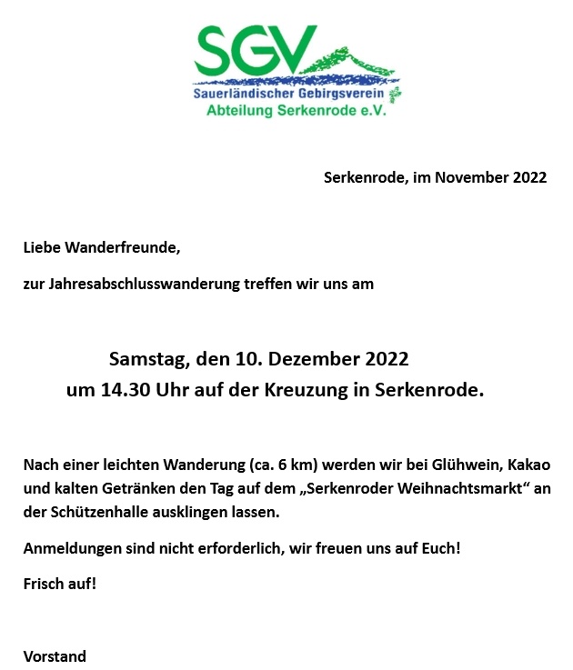 Jahresabschlusswanderung SGV Serkenrode